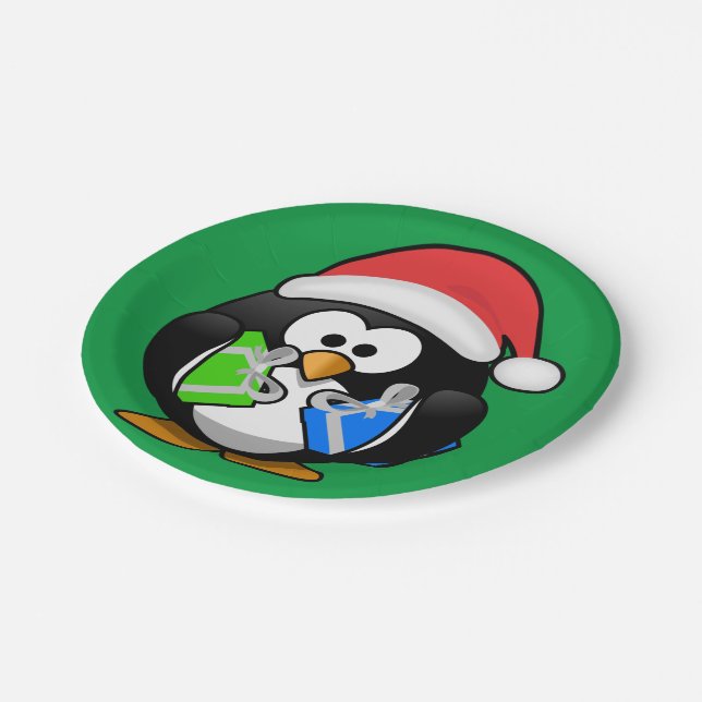 Penguin with Gifts Paper Plate (Angled)