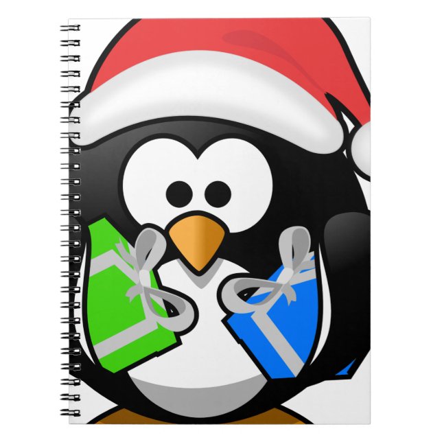 Penguin with Gifts Spiral Notebook (Front)