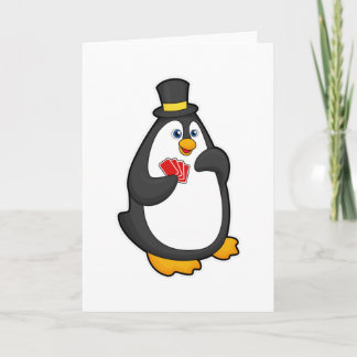 Penguin with Hat at Poker with Poker cards