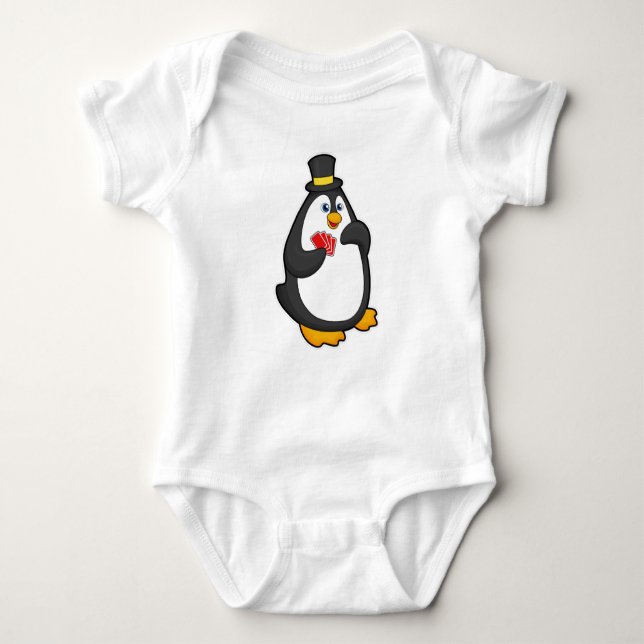 Penguin with Hat at Poker with Poker cards Baby Bodysuit (Front)