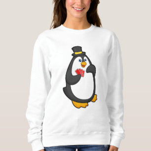 Penguin with Hat at Poker with Poker cards Sweatshirt