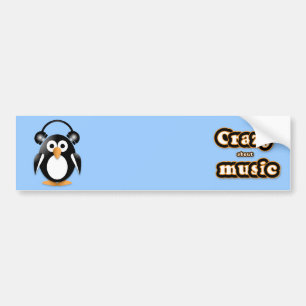 Penguin with headphones bumper sticker