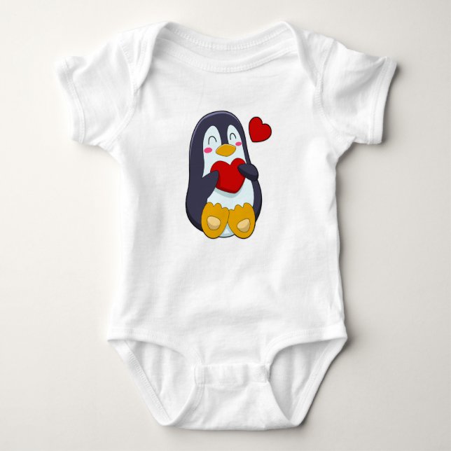 Penguin with Heart Baby Bodysuit (Front)
