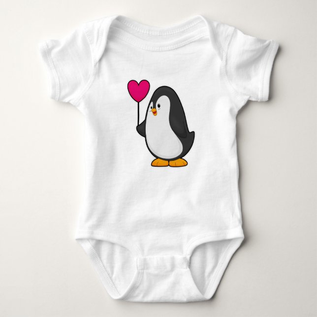 Penguin with Heart Balloon Baby Bodysuit (Front)
