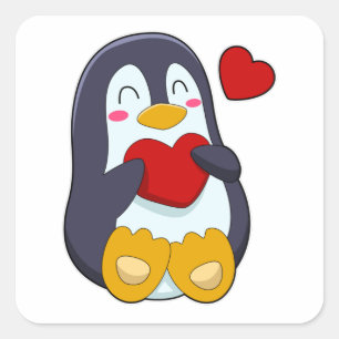 Penguin with Heart Square Sticker
