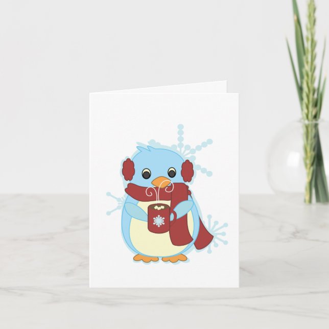 Penguin with Hot Cocoa Holiday Card (Front)