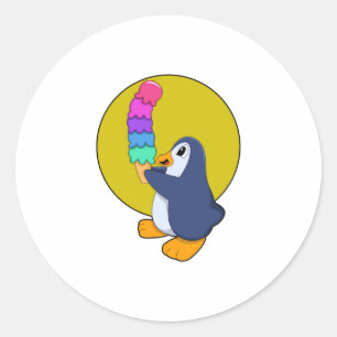 Penguin with Ice cream Classic Round Sticker