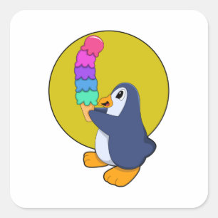Penguin with Ice cream Square Sticker