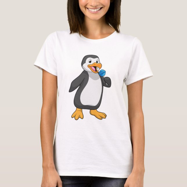 Penguin with Lollipop Sweets T-Shirt (Front)