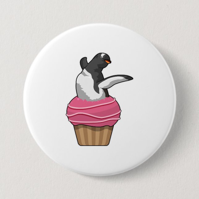 Penguin with Muffin 7.5 Cm Round Badge (Front)
