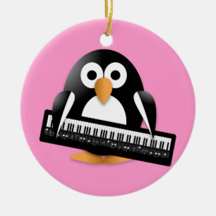Penguin with piano ceramic tree decoration