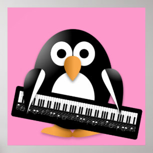 Penguin with piano poster