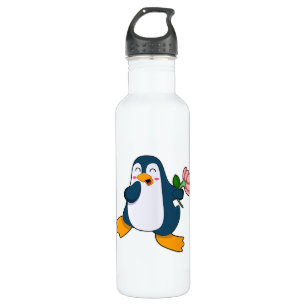 Penguin with rosa Flower 710 Ml Water Bottle