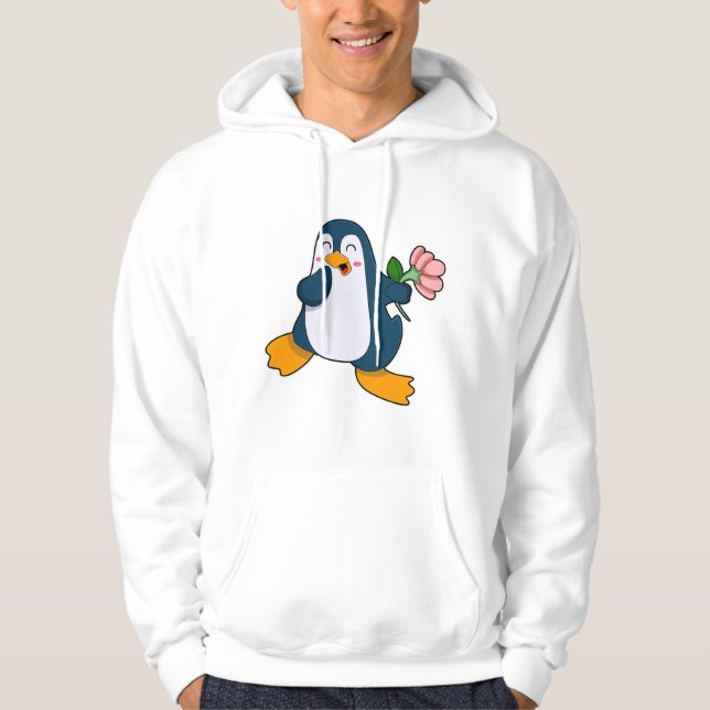 Penguin with rosa Flower Hoodie (Front)