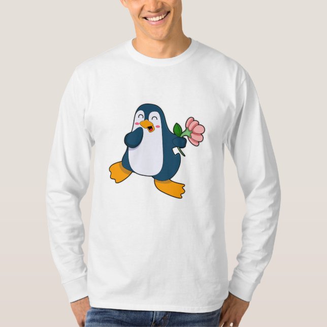 Penguin with rosa Flower T-Shirt (Front)