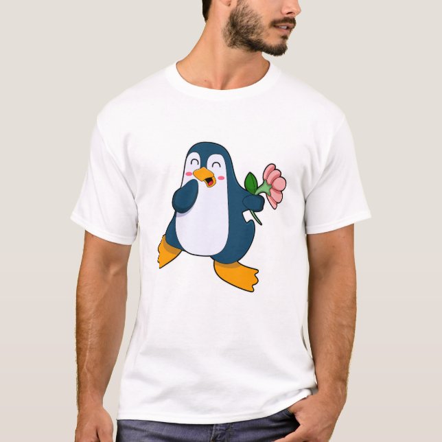 Penguin with rosa Flower T-Shirt (Front)
