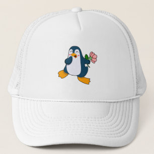 Penguin with rosa Flower Trucker Hat