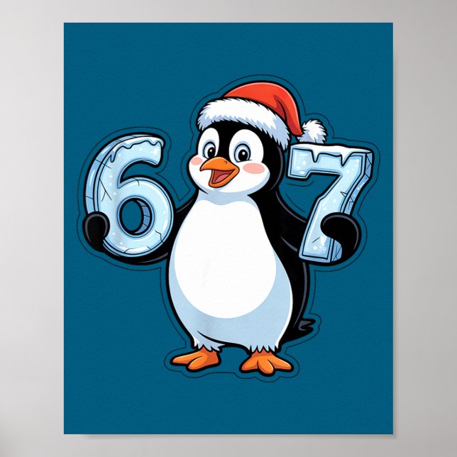 Penguin With Santa Hat Holding 67 Ice Numbers Chri Poster (Front)