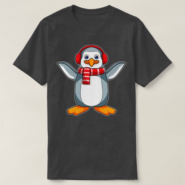 Penguin with Scarf Headphone T-Shirt (Design Front)