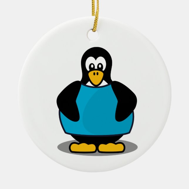 Penguin with shirt ceramic tree decoration (Front)