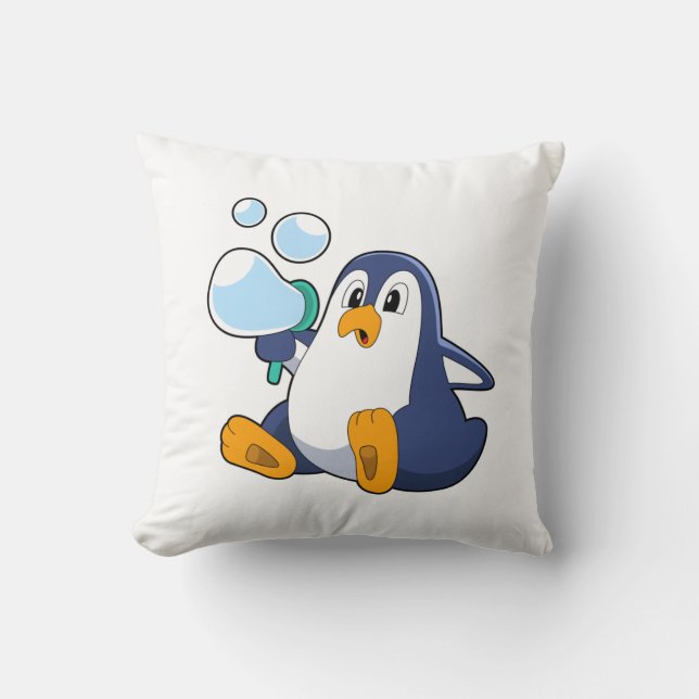 Penguin with Soap bubbles.PNG Cushion (Front)