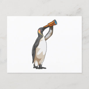 Penguin with Telescope Postcard