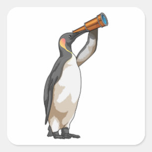 Penguin with Telescope Square Sticker