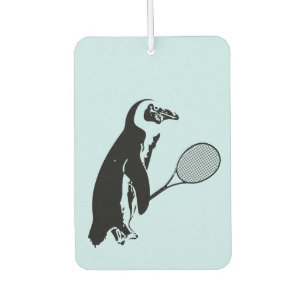 Penguin with Tennis Racquet and Blue Background Car Air Freshener