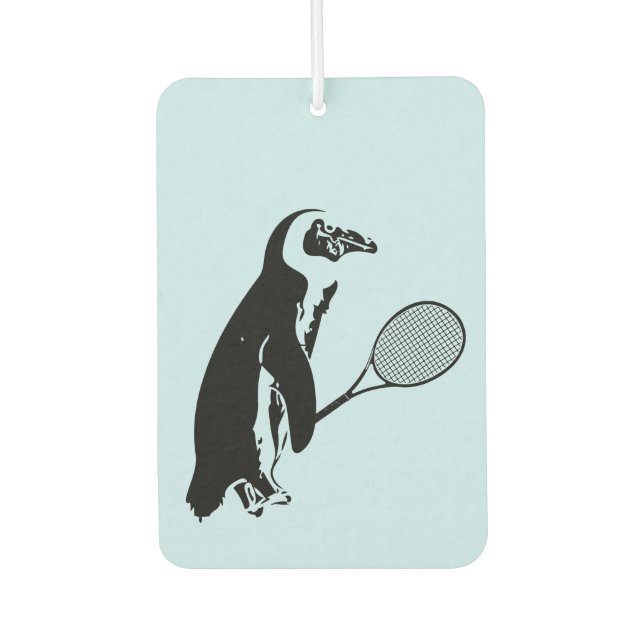 Penguin with Tennis Racquet and Blue Background Car Air Freshener (Front)