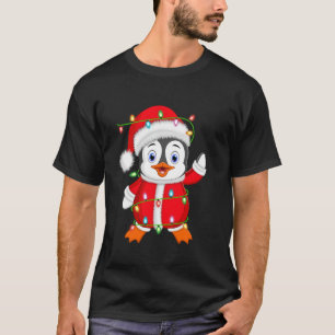 Penguin Xmas Lighting Santa Costume Penguin Christ T-Shirt