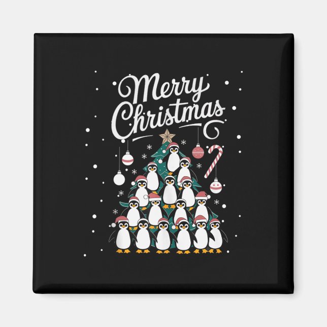 Penguin Xmas Tree Penguine Christmas Tree Merry Ch Magnet (Front)