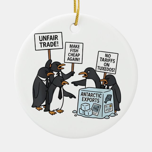 Penguins Against Tariffs Anti Trump  Ceramic Tree Decoration (Front)