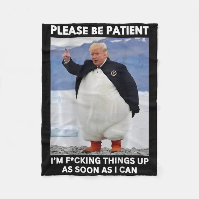 Penguins Against Tariffs Anti-trump Protest Hands  Fleece Blanket (Front)