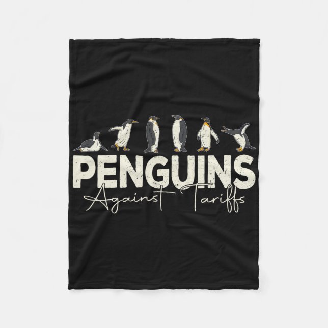 Penguins Against Tariffs Funny Animal Retro Resist Fleece Blanket (Front)