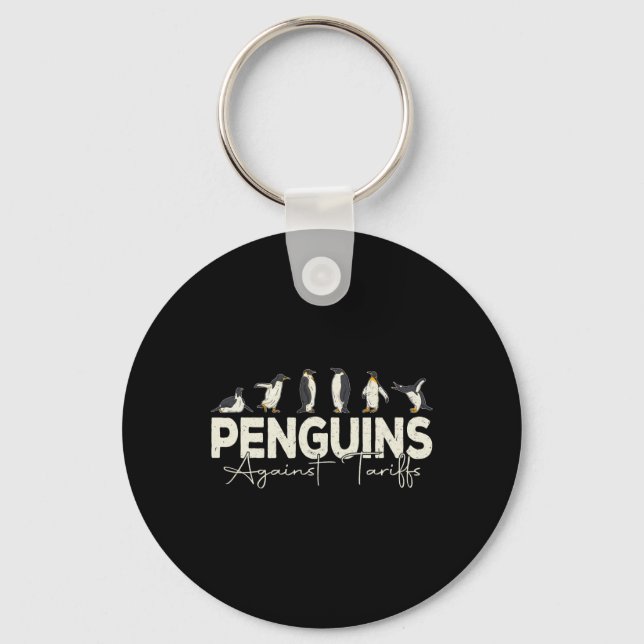 Penguins Against Tariffs Funny Animal Retro Resist Key Ring (Front)