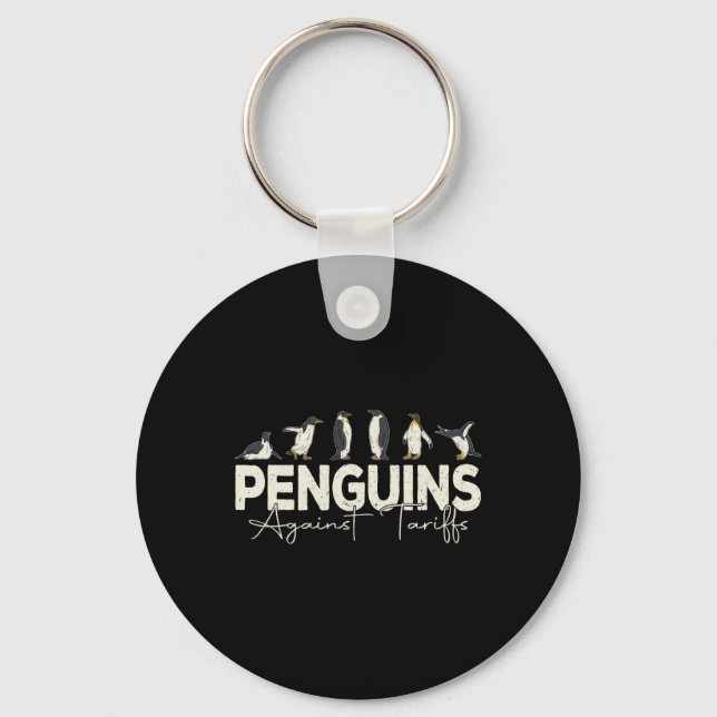 Penguins Against Tariffs Funny Animal Retro Resist Key Ring (Front)