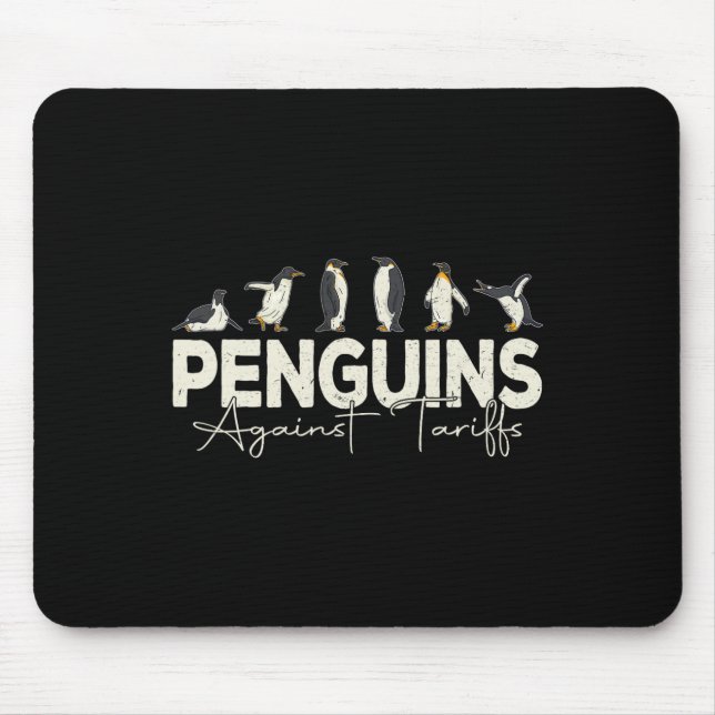 Penguins Against Tariffs Funny Animal Retro Resist Mouse Pad (Front)