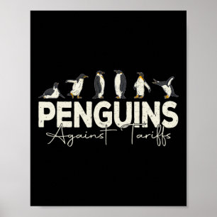Penguins Against Tariffs Funny Animal Retro Resist Poster