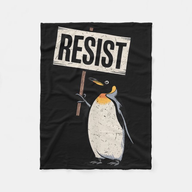 Penguins Against Tariffs Penguin Protest Resist  Fleece Blanket (Front)