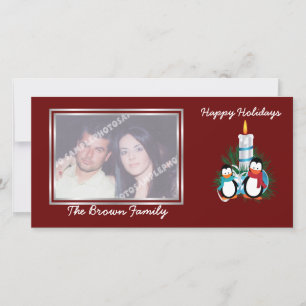 Penguins and candle Christmas custom Holiday Card