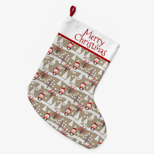 Penguins and Christmas Trees  Large Christmas Stocking