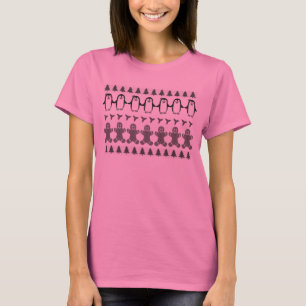 Penguins and Gingerbread Men Christmas Pattern T-Shirt