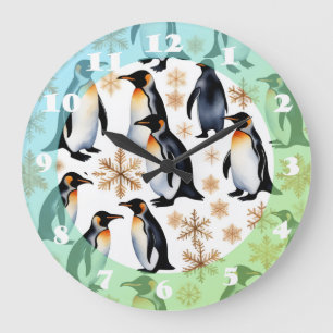 Penguins and Snowflakes Christmas and New Year  Large Clock