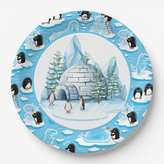 Penguins At Play Paper Plate (Front)