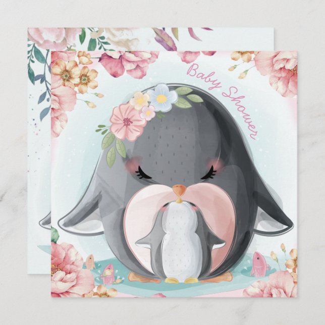 Penguins Baby Shower Invitation (Front/Back)