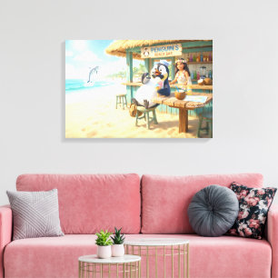 Penguin's Beach Bar Canvas Print