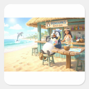 Penguin's Beach Bar Square Sticker