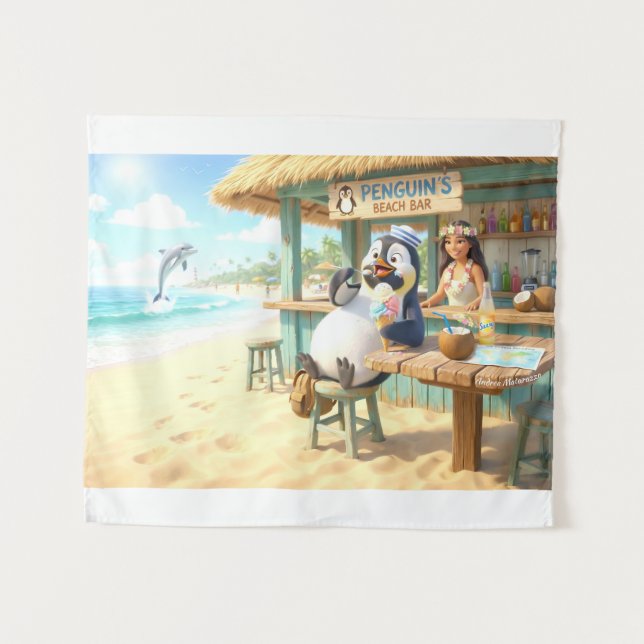 Penguin's Beach Bar Tapestry (Front (Horizontal))