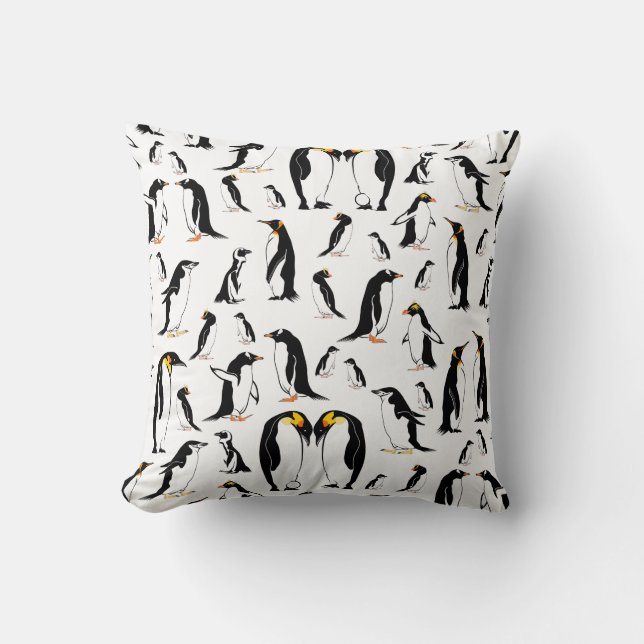 Penguins black and white pattern cushion (Front)