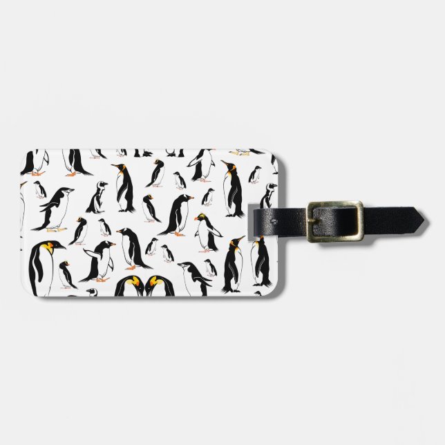 Penguins black and white pattern luggage tag (Front Horizontal)